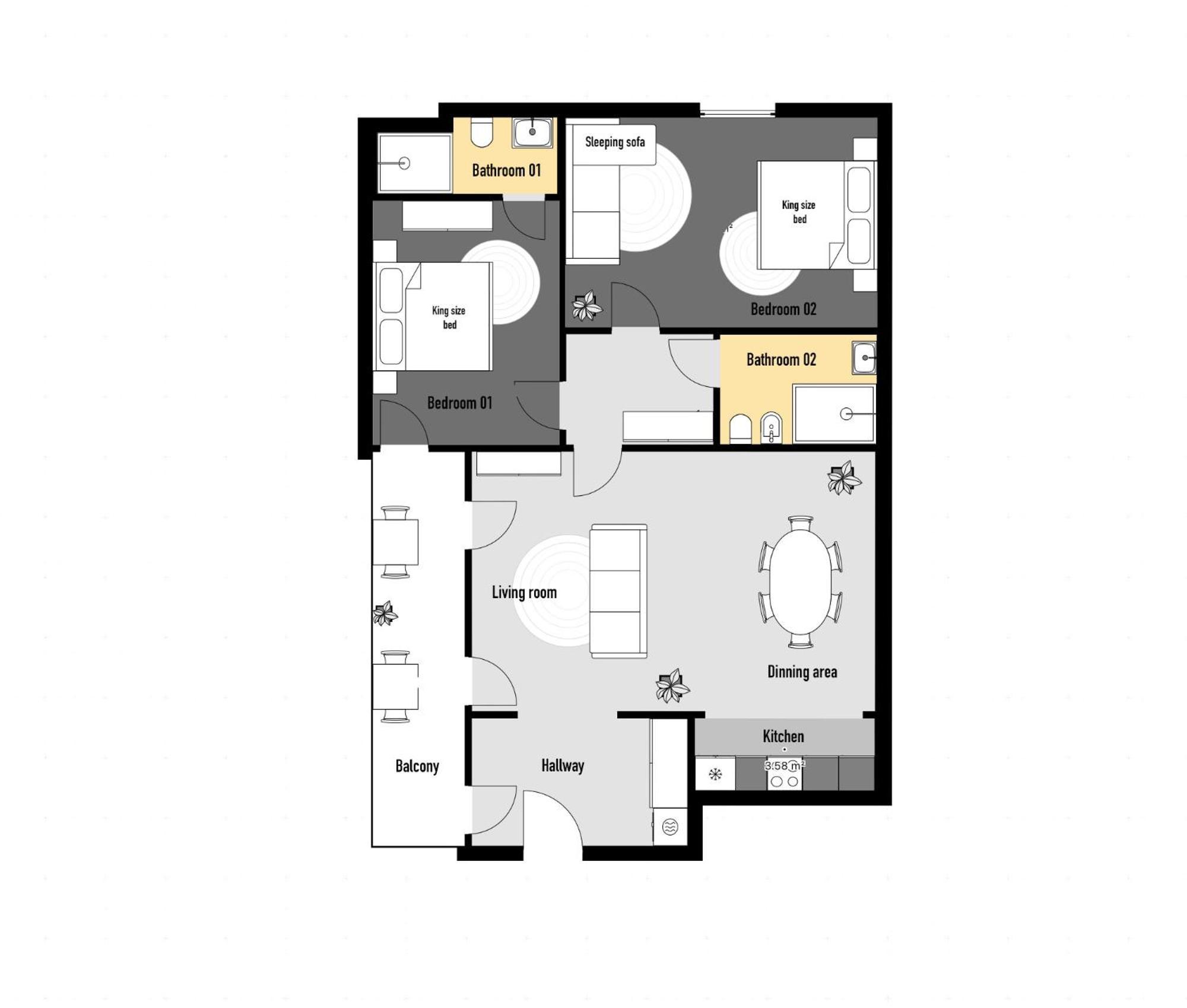 Two-Bedroom Deluxe Apartment with Balcony